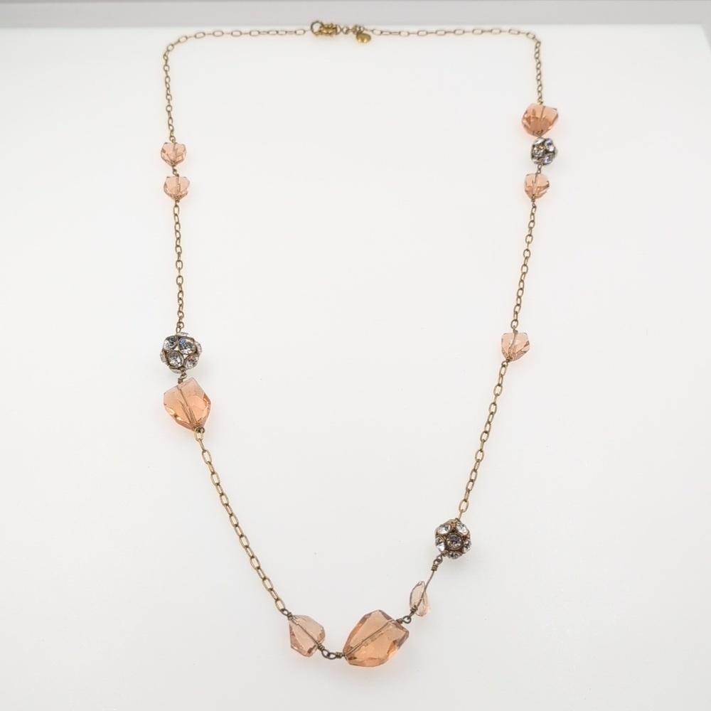 J. Crew Peach Orange & Crystal Bead 32" Necklace missing 2 rhinestones